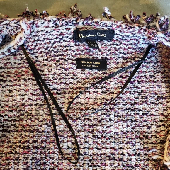 MASSIMO DUTTI |  Purple Tweed Frayed Hem Open Italian Yarn Blazer (Size S) - Picture 11 of 14